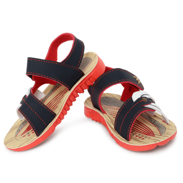 Kids' Stylish Navy Blue and Red Velcro Sandal