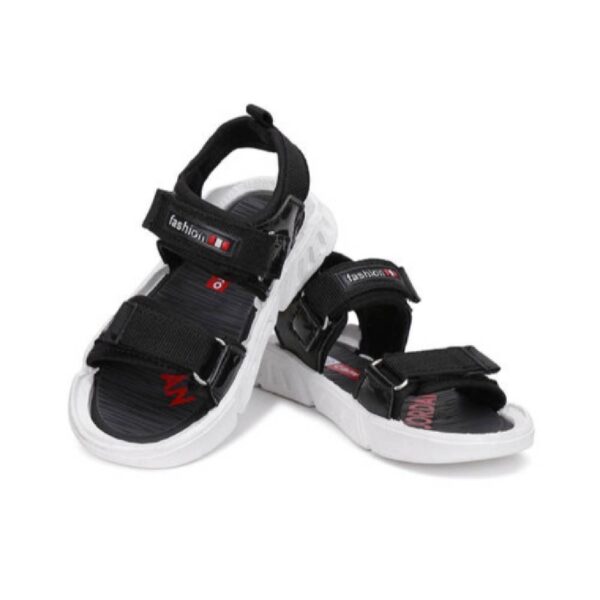 Kids' Stylish Black Velcro Sandals with Dual Straps and Sporty Design