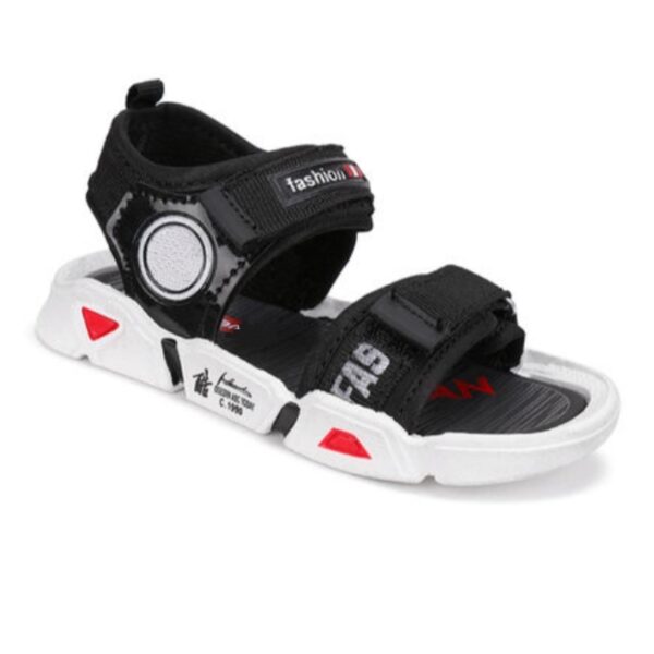 Kids' Stylish Black Velcro Sandals with Dual Straps and Sporty Design