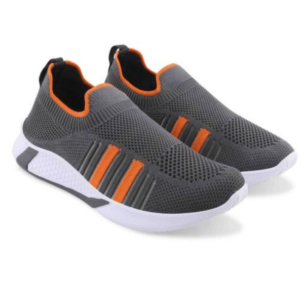 Kids Comfortable Gray and Orange Slip-On Sneakers