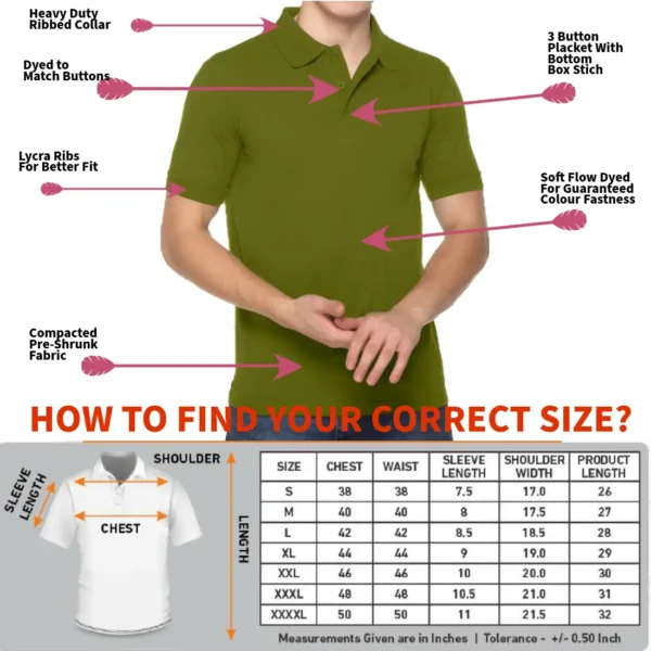 Olive Mens Cotton Polo T-Shirt