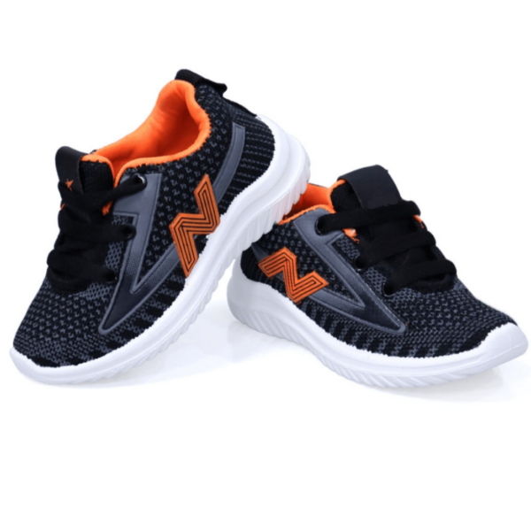 Kids' Black and Orange Lace-Up Sneakers - Stylish and Durable Footwear for Active Kids