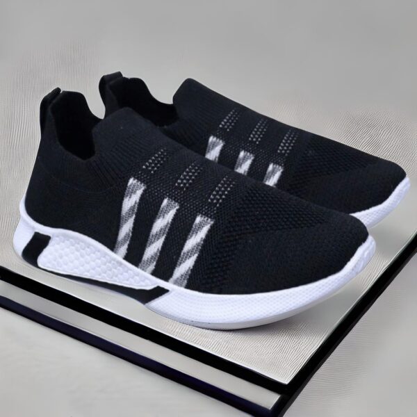 Kids' Black and White Slip-On Sports Shoes