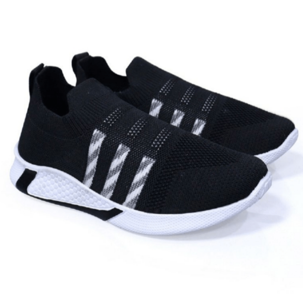 Kids' Black and White Slip-On Sports Shoes