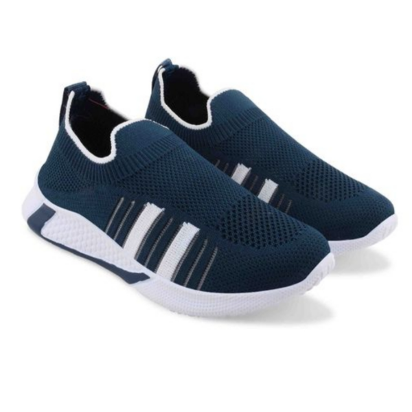Kids' Lightweight Navy Blue Slip-On Sports Shoes with Breathable Knitted Mesh and Comfortable Sole for Daily Wear