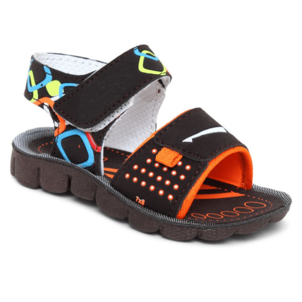 Kids' Brown and Orange Stylish Velcro Sandals