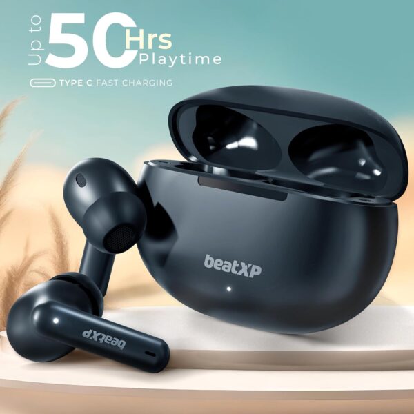 Tollymart Tune XPods Bluetooth True Wireless Earbuds with 50H Playtime, Quad Mic ENC, Gaming Mode with 40ms Low Latency,Type C Earphones with 10Mm Drivers, W/R,Bt 5.3,Touch Control(Black)